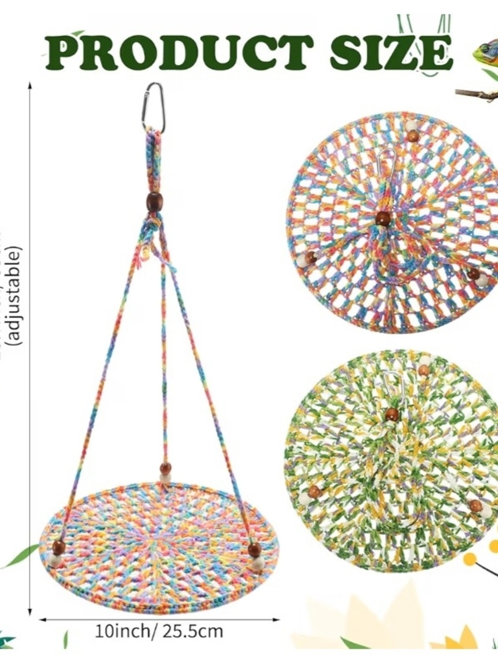 Set Of 2 Colorful Hanging Pet Hammocks - Multicolor Rope Perch - Picture 7 of 9